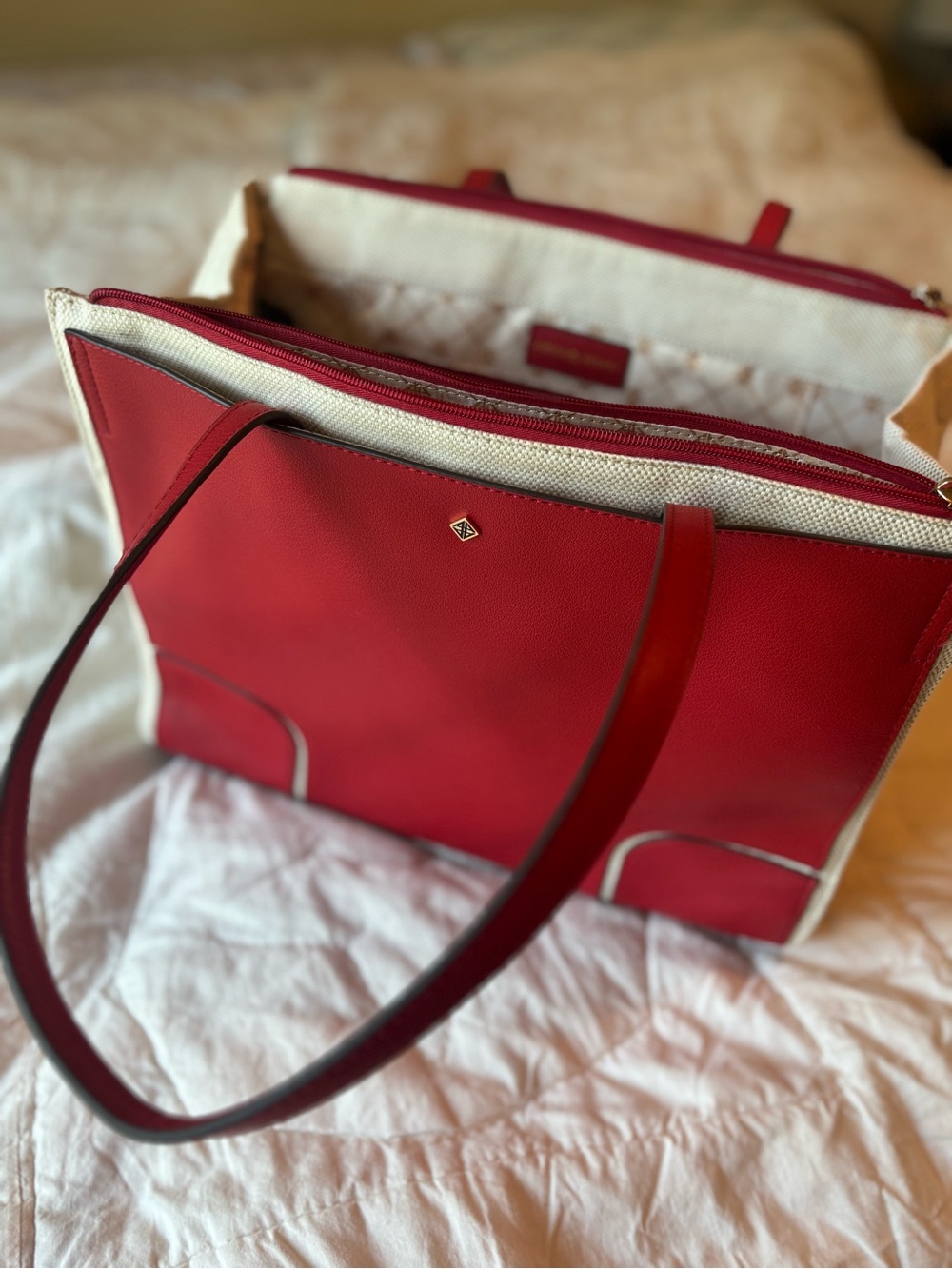 Antonio Melani Red Leather/Canvas  Bag